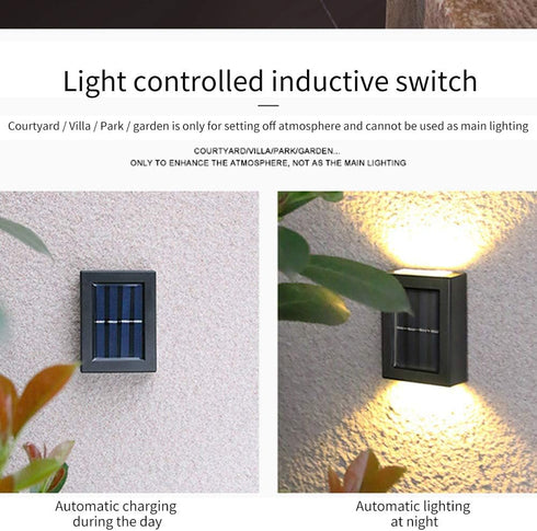 CALIDAKA 2 Pack LED Solar Wall Light, Up and down Outdoor Security Wall Lamps, IP65 Waterproof Solar Outdoor Lights, Solar Fence Lights LED Solar ...
