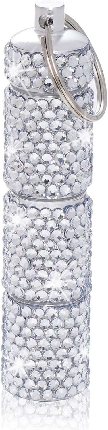 Bling Pill Case Pill Box Pill Organizers with Keychain Rhinestone Portable Pill Holder Waterproof Glitter Pill Storage Container for Indoor Outdoo...