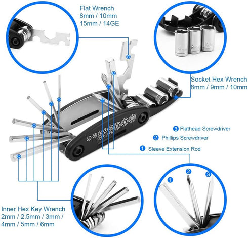 MMOBIEL Multi Fuctional Tool 16 in 1 - Bike Tool Kit - Repair Tool Kit for Bike, Mountainbike, E-bike - Bicycle Mutli Tool Set...