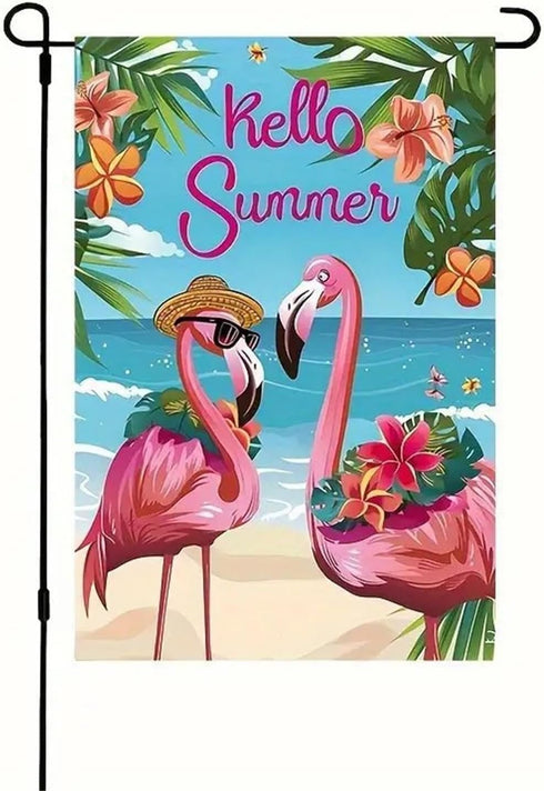 Summer Flamingo Garden Flag 12x18 Inch Double Sided Tropical Leaves Beach Holiday Outside Decorations(A)...