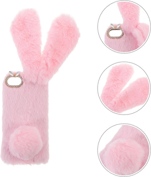 Mikikit Pink Plush Bunny Case for iPhone SE 2020/7/8 - Kawaii Fuzzy Fluffy Protective Case...