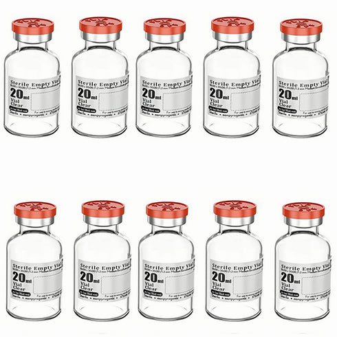 10pcs 20ml Sterile Empty Vial with Plastic Aluminum Flip Off Caps?Penicillin Bottle 20mm Crimp Top Sterile Transparent Borosilicate Lab Sample Via...