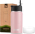 koodee 12 oz Stainless Steel Water Bottle, Double Wall Vacuum Insulated Wide Mouth Flask with Wide Handle Straw Lid (Light Pink)...