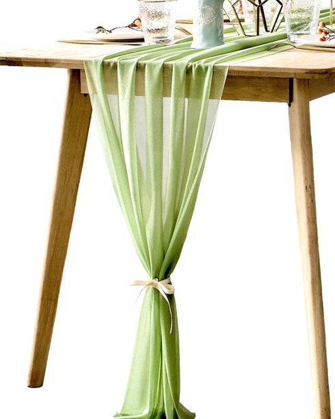 BOXAN Elegant 30x120 Inch Sage Green Sheer Table Runner 10Ft Chiffon Like Overlay for Bohemian Woodland Greenery Wedding Shower Party Decor, Chic ...