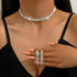 Bride Wedding Crystal Necklace Earrings Set Silver Bridal Choker Necklaces Pendant Jewelry for Women...