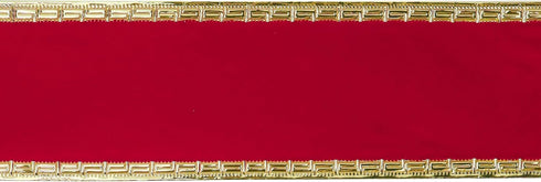 MEEDEE Red Velvet Ribbon 2.5 Inch Red Velvet Christmas Ribbon 10 Yards Red Velvet Wired Ribbon with Gold Greek Key Edge Ribbon Red Ribbon for Chri...