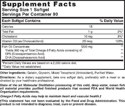 Nature's Blend Omega-3 Fish Oil 1200 mg and Vitamin D3 1000 IU 90 Softgels...