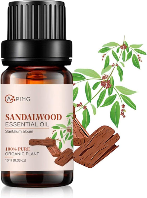 Sandalwood Essential Oil - 100% Pure Organic Natural Plant (Santalum Album) Sandalwood Oil for Diffuser, Aroma, Skin, Meditation, Massage - 0.33oz...