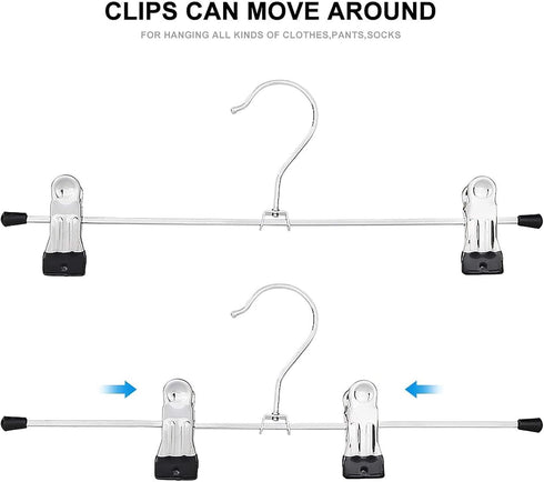 Metal Pants Shorts Hangers, Heavy Duty Kids Skirt Hangers with 2 Adjustable Non Slip Clips, Ultra Thin Space Saving 360 Degree Swivel Hook Stainle...