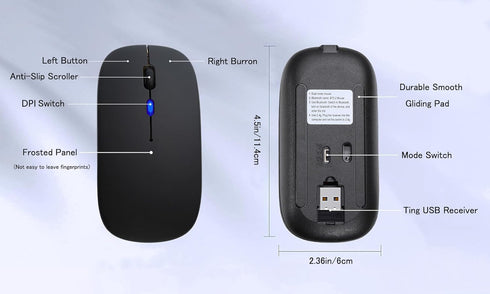 Wireless Bluetooth Mouse,LED Rechargeable Silent Slim Laptop Mouse,Portable(BT5.2/3.0 and USB Receiver) Dual Mode Computer Mouse for Laptop,ipad T...