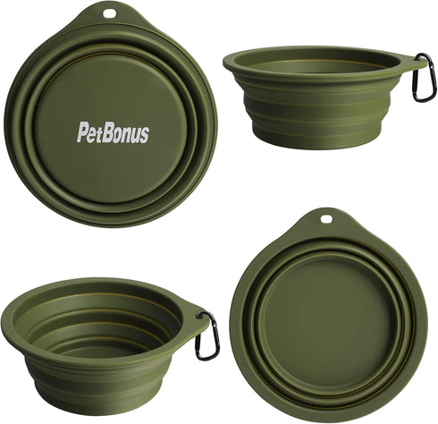PetBonus 2-Pack Silicone Collapsible Dog Bowls, BPA Free Dishwasher Safe, Portable Foldable Expandable Travel Bowl, Food Water Feeding Cup Dish fo...