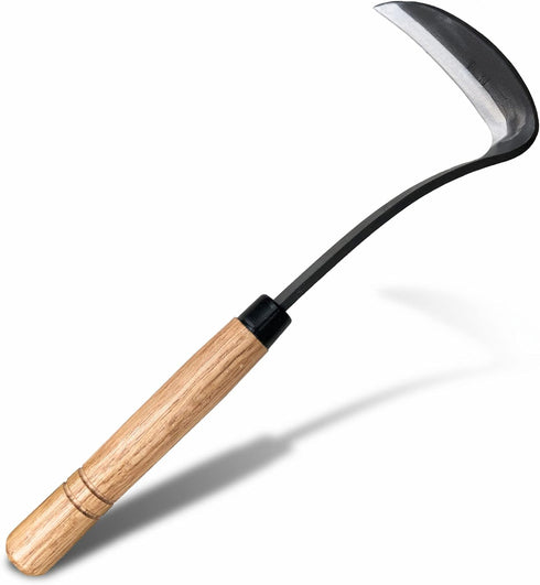 SHANFEEK Japanese Weeding Sickle Hoe Gardening Tools 13-Inch Weed Remover Tool High-Carbon Steel One-Piece Molding with Hard Solid Wood Handle(Sna...