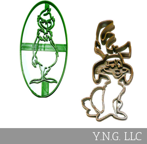 GRINCH AND HIS DOG MAX DR SEUSS CHRISTMAS CARTOON MOVIE BOOK CHARACTERS SET OF 2 SPECIAL OCCASION COOKIE CUTTERS 3D PRINTED MADE IN USA PR1118...