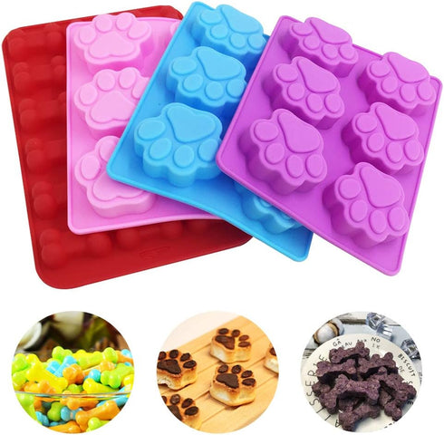 4 Pcs Silicone Candy Chocolate Molds, FineGood Puppy Dog Paw & Bone Shaped Ice Cube Trays Cookies Baking Pans for Making Frozen Dog Treats Soap Ba...