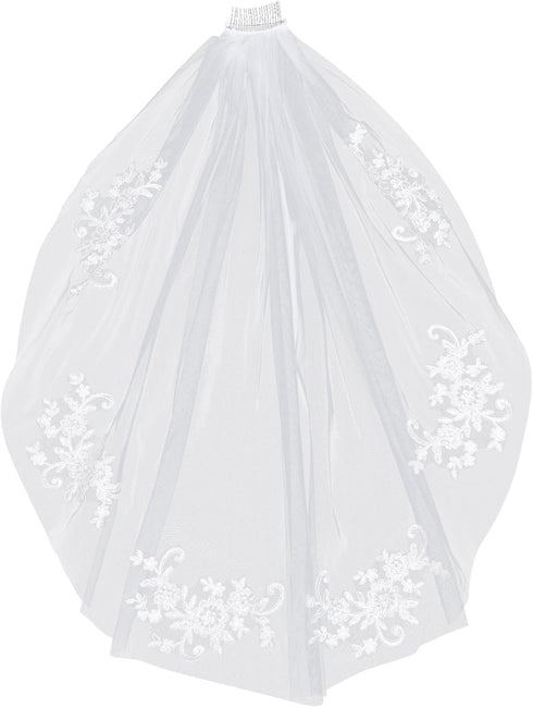 Wedding Veil Comb Elegent Lace Appliques Wedding Veil Crystal Beaded With Comb, White Headpiece Bridal Shower, Bridesmaid Favors...