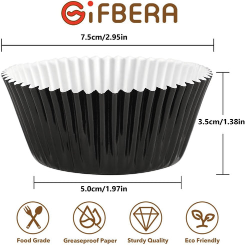 Gifbera Black Foil Baking Cups Standard Size Cupcake Liners Muffin Liner for Baking, 100-Count...