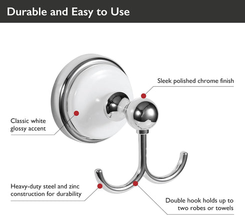 Design House Accessories Bathroom Hardware, Robe Hook, Polished Chrome and White...