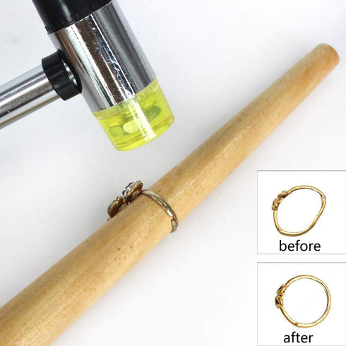 2 Pieces Jewelers Making Tools Jewelry Rubber Hammer with Wood Ring Mandrel Adjuster Stick Double Side Jewelry Making Rubber Hammer Ring Shaping W...