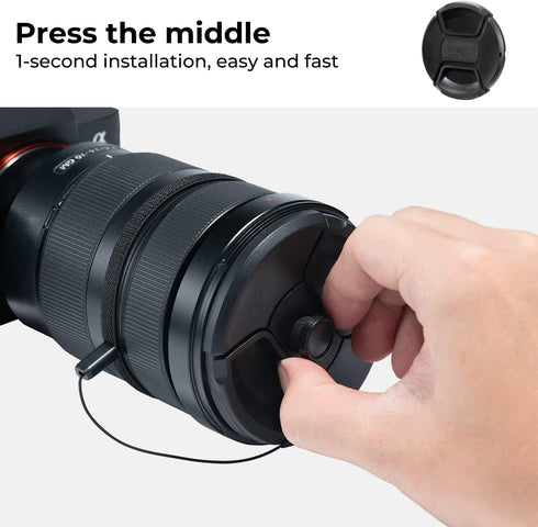 K&F Concept 40.5mm Lens Cap, 9-in-1 Center Pinch Lens Cover + Anti-Loss Keeper Leash + Microfiber Cleaning Cloth Kits Compatible with Nikon, Canon...