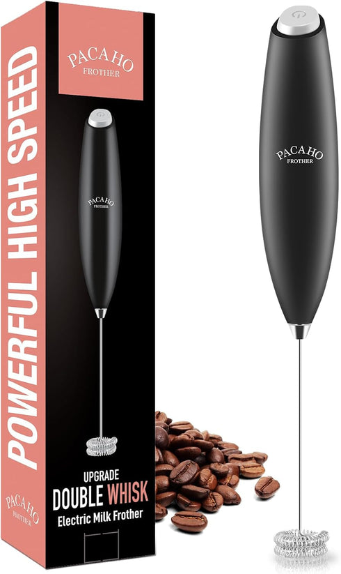 Powerful Milk Frother with Double Whisk, Handheld Electric Foam Maker, Hand Mixer Wand, Portable Mini Blender Foamer Stirrer for Coffee, Latte, Ma...