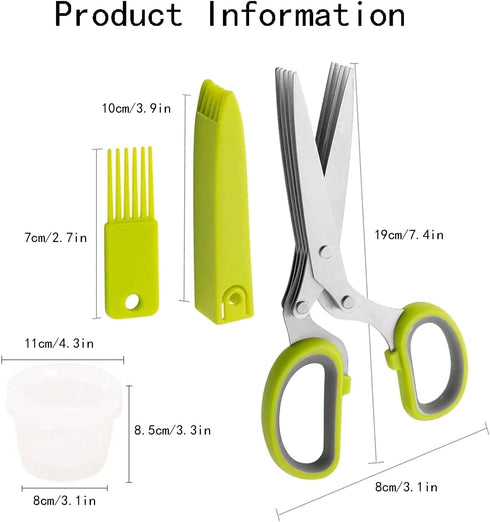 Herb Scissors and Food Containers Set Stainless Steel 5 Blade Cover kitchen Shears for Onion Cilantro Lettuce- 2pcs Containers Keep Fresh...