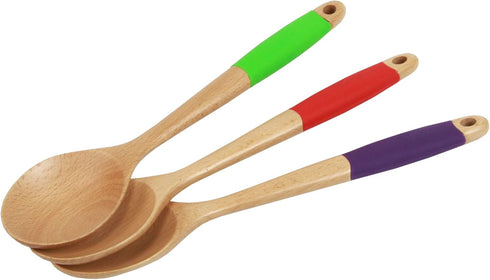 Chef Craft Premium Silicone Handle Wooden Spoon, 14 inch, Red...