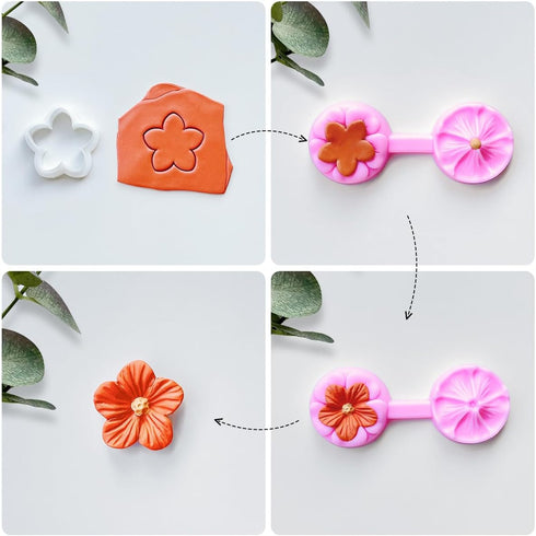 Keoker Flower Petal Clay Cutters - Polymer Clay Cutters for Earrings Making, 4 Shapes with Polymer Clay Petal Press Mold, Clay Cutters for Polymer...