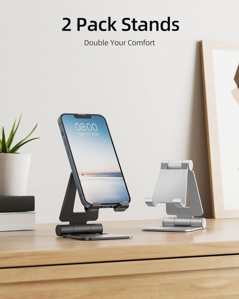 Nulaxy 2 Pack Dual Folding Cell Phone Stand, Fully Adjustable Foldable Desktop Phone Holder Cradle Dock Compatible with Phone 15 14 13 12 Pro Xs X...