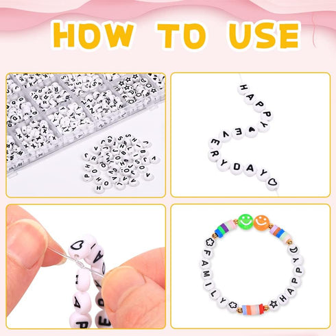 XIMISHOP 1400pcs Round Letter Beads for Jewelry Making,31 Style White A-Z Alphabet Acrylic Beads Kits Heart Beads for Bracelets Making (4 * 7mm)...