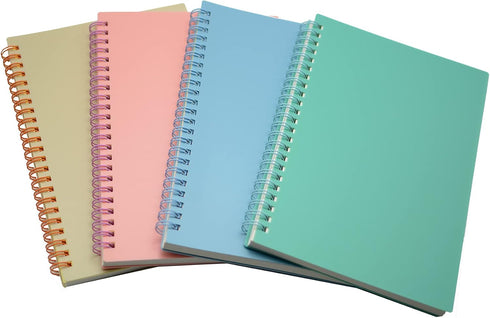 Yansanido Spiral Notebook, 4 Pcs A5 Thick Plastic Hardcover 8mm Ruled 4 Color 80 Sheets -160 Pages Journals for Study and Notes (Light Pink,Light ...