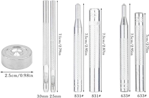 ArrErr 7 Pack Rivet Setter Tool with Base Snap Fasteners Kit Install Leather Die Punch Hole Kit 633 831 Press Studs Anvil Fixing Set for Leatherwo...