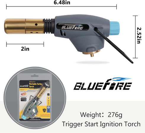 BLUEFIRE Handy Cyclone Torch Head Portable Brass Gas Torch Trigger Start Self-Ignition Nozzle Torch Fuel by MAPP MAP PRO Propane Gas Cylinder for ...