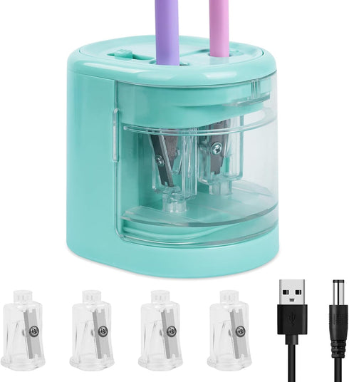 AUAUY Electric Pencil Sharpener with Double Hole, USB/Battery Operated Automatic Sharpener with 4 Extra Knife Holders, for 6-8mm/9-12mm Standard P...