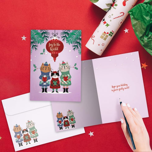 Tree-Free Greetings Holiday Card with Matching Envelope, Eco Friendly, Made in USA, 100% Recycled Paper, 5 x 7, Cat Carolers (GO65763)...
