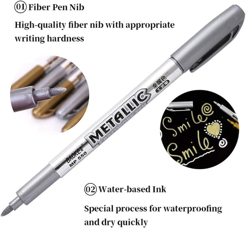 MYARTOOL Metallic Marker Pens, Gold and Silver Metallic Permanent Markers for Artist Illustration, Crafts, Gift Card Making, Scrapbooking, Fabric,...