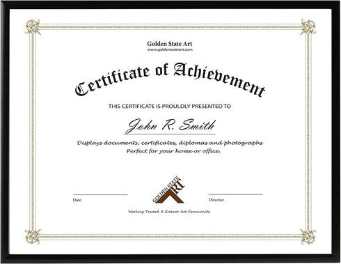 Golden State Art, 8.5x11 Aluminum Frame, Real Glass, Metal Frame for 8.5 by 11 inch Document, Certificate, Diploma. with Easel Stand (Black 1pack)...