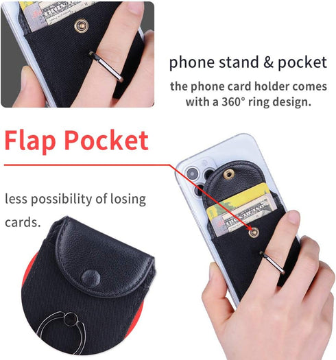 Credit Card Holder for Back of Phone with Ring Stand Stick on Phone Wallet,Ultra-Slim Self Adhesive,RFID Blocking Ring Pocket Wallet Stick on Most...