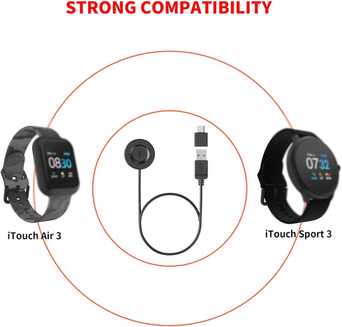 USB Charger Cable for iTouch Wearables Air 3 Smartwatch & iTouch Sport 3 Smartwatch, Replacement Charging Base Compatible with iTouch Air 3 Smartw...