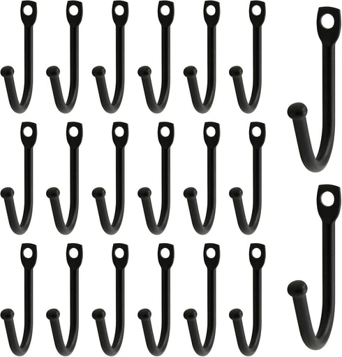 20 Pcs Black Single Prong Wrought Iron Hooks with Screws, Decorative Colonial Wall Hooks for Keys, Hats, Clothes, Towels...