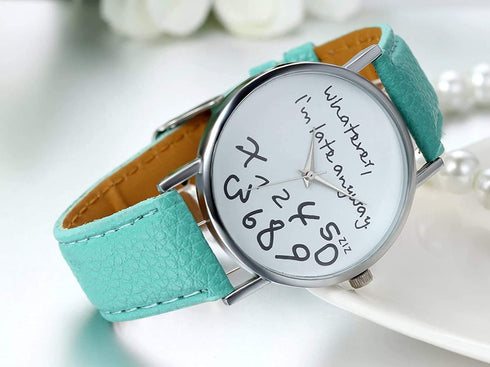 Unisex Female Women Ladies Girls Whatever, I'm Late Anyway Love Gift Leather Strap Watches Quartz Wrist Watch...