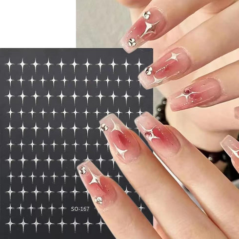 8 Sheets Star Nail Art Stickers Gold Sliver Star Nail Art Stickers Shiny GoldStar Nail Design Nail Art Supplies Gold Silver White Black Stars Nail...