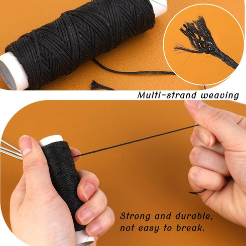 Ftyiwu Waxed Thread 32 Yards, Leather Sewing Waxed Thread with Hand Sewing Needles, Leather Sewing Thread Set for Home Upholstery Carpet Leather C...
