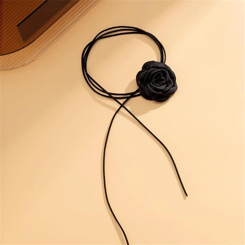 Lace Flower Choker Necklace for Women Girls Handmade Boho Black Blue Camellia Rose Flowers Velvet Floral Lace-up Adjustable Necklace for Wedding B...