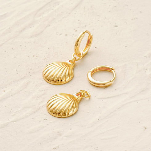 MYEARS Women Clam Shell Earrings Gold Huggie Hoop Dangle Drop 14K Gold Plated Small Simple Minimalist Hypoallergenic Everyday Summer Beach Jewelry...