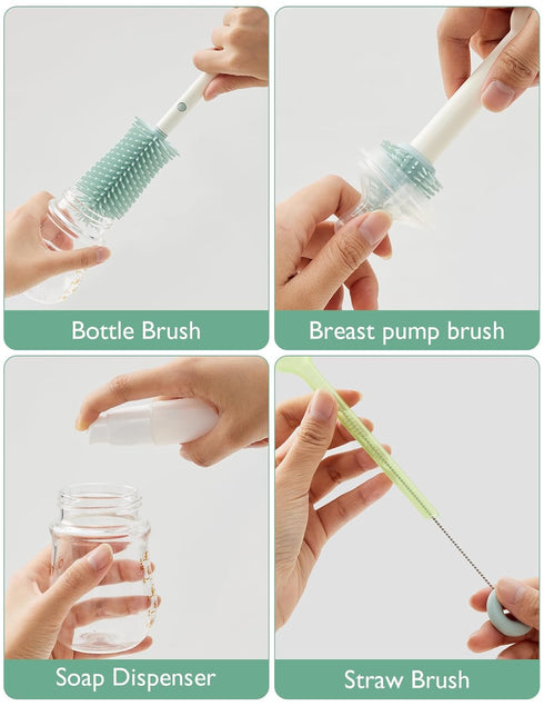 Momcozy Bottle Brush Set - Baby Bottle Cleaner Kit with Silicone Brush, Nipple Brush, Straw Brush, Soap Dispenser, Drying Rack - 7 in 1 Bottle Cle...