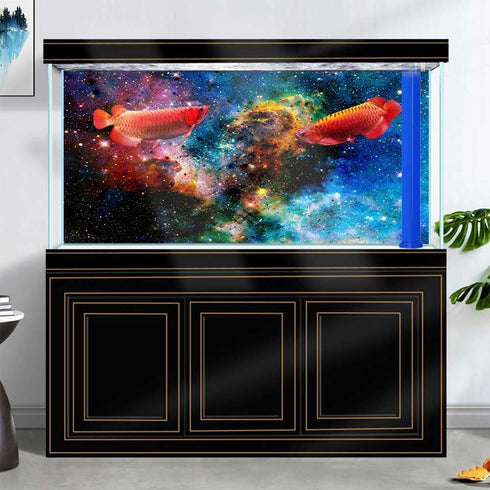 Starry Sky Aquarium Background, Space Galaxy Star Planet Reptile Habitat Background Fish Tank Background Cloth, 36X18 inches Polyester Terrarium B...