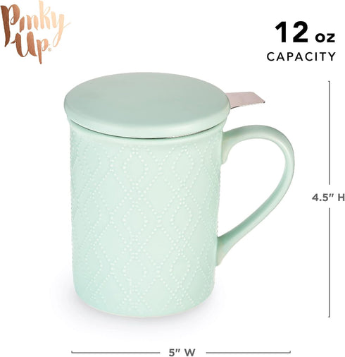 Pinky Up Annette Ceramic Tea Mug and Loose Leaf Tea Infuser, Loose Leaf Tea Accessories, Tea Tumbler Cup, Mint, 12 oz...