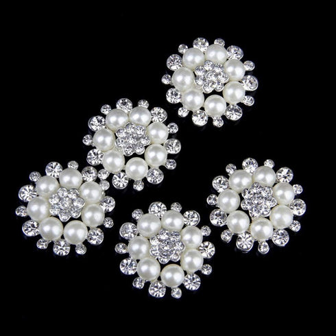 Artibetter 10pcs Pearl Rhinestone Flower Buttons Faux Pearl Button Embellishment Accessory Bags Shoes Dress and DIY Craft (Silver)...