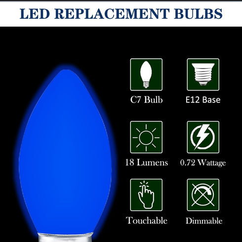 25 Pack C7 Multicolor LED Replaceable Bulbs – Dimmable Multicolor LED Christmas Lights Bulbs, 0.72W Indoor Outdoor Bulbs, Night Light, C7/E12, IP:...