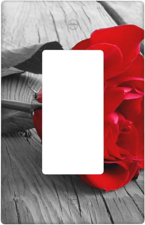 Red Rose Wall Plate 1 Gang Single Rocker Decorative Light Switch Cover Modern Abstract Switch Plate Cover for Bedroom Kitchen Decor Wooden Board G...